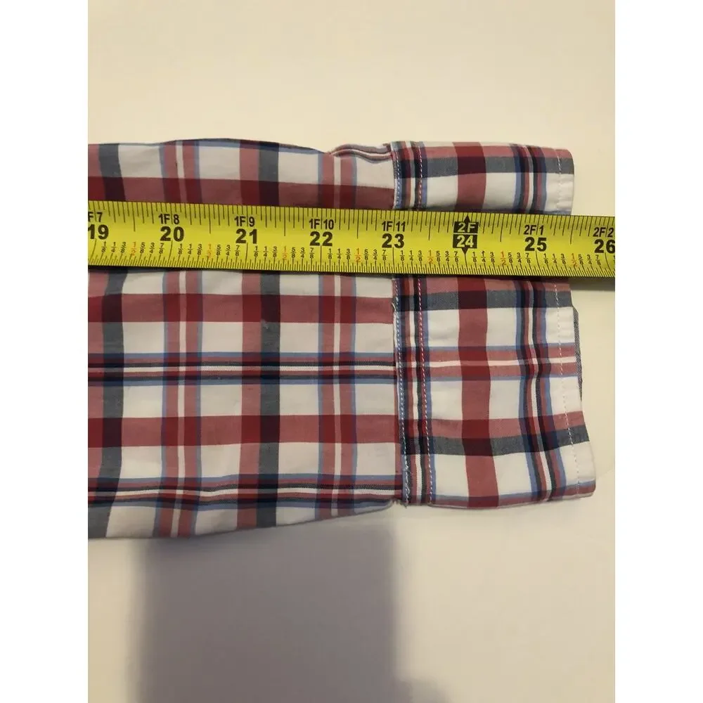 Banana Republic Shirt Mens Large Button Up Check Plaid Red Blue Long Sleeve A5